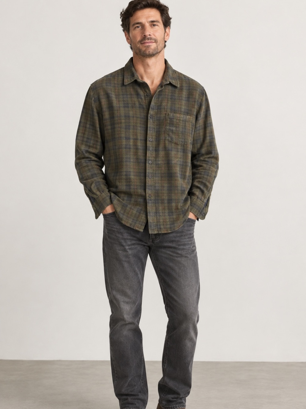 Vince Classic Fit Plaid Button Down Shirt Green Men’s XL